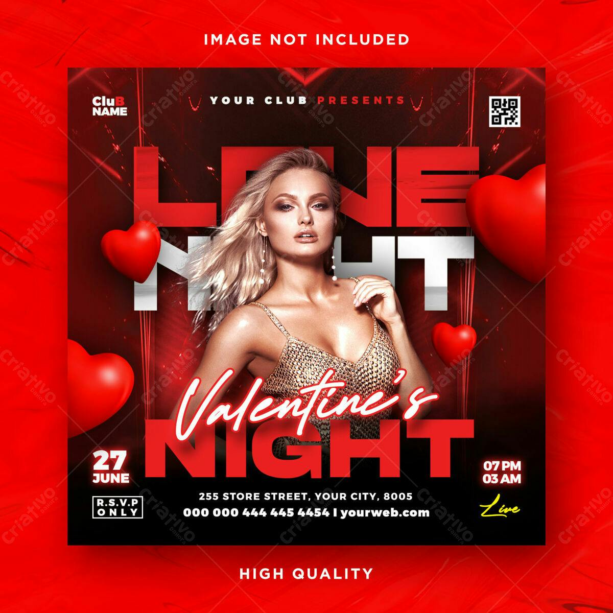 Flyer para Festa de Valentine's Night PSD Editável