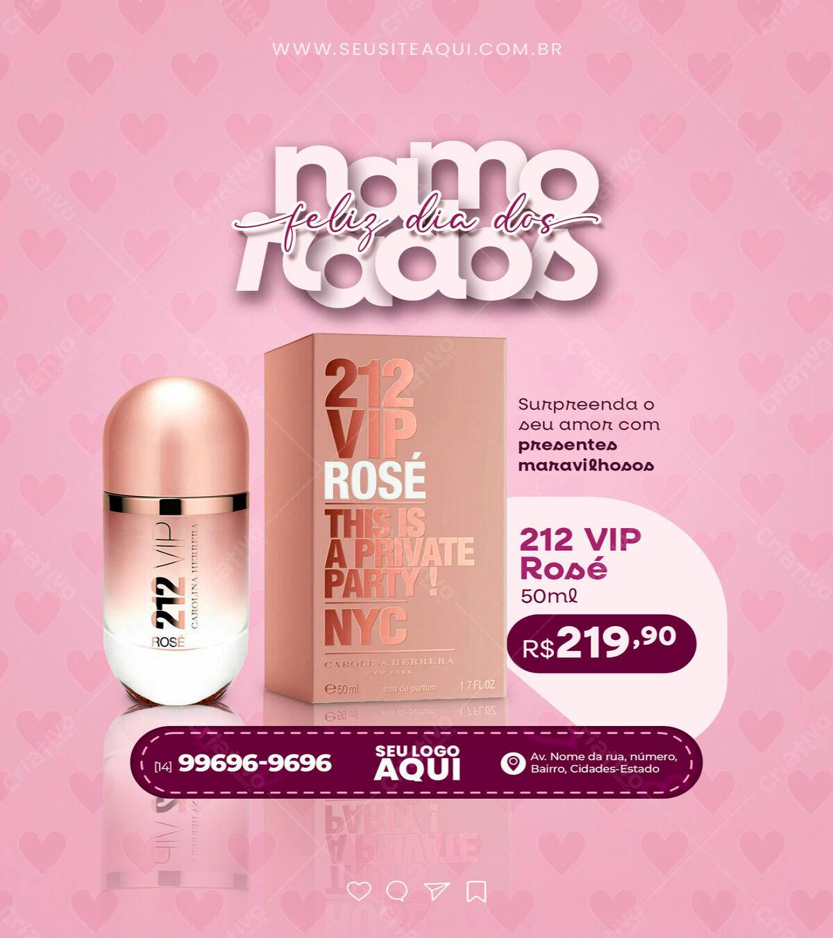 Flyer Dia dos Namorados Perfume 212 VIP Rosé PSD Editável