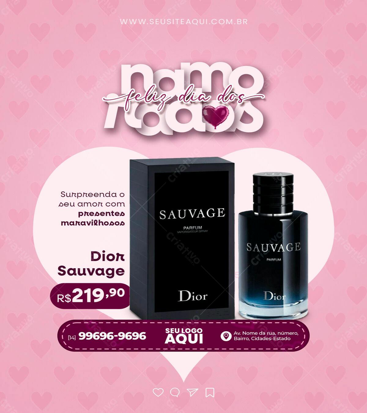 Flyer Dia dos Namorados com Perfume Dior Sauvage PSD Editável
