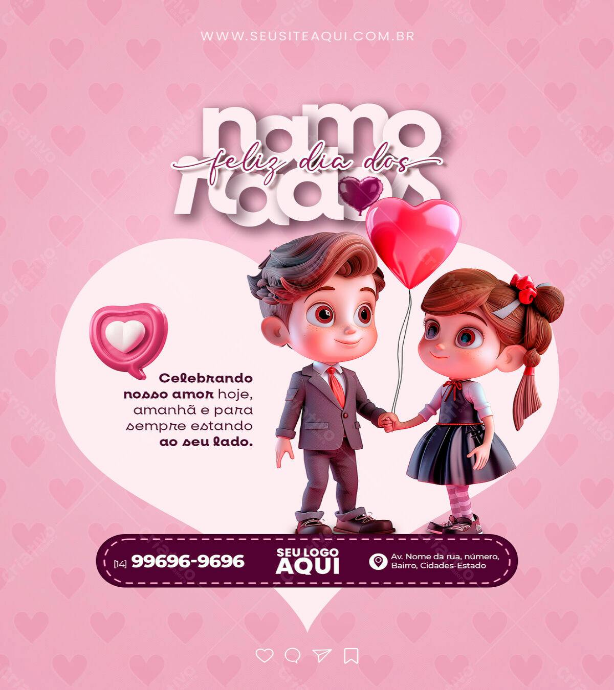 Flyer Dia dos Namorados Romântico PSD Editável