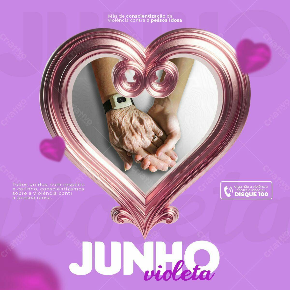 Flyer Junho Violeta - Conscientização Violência Pessoa Idosa PSD Editável