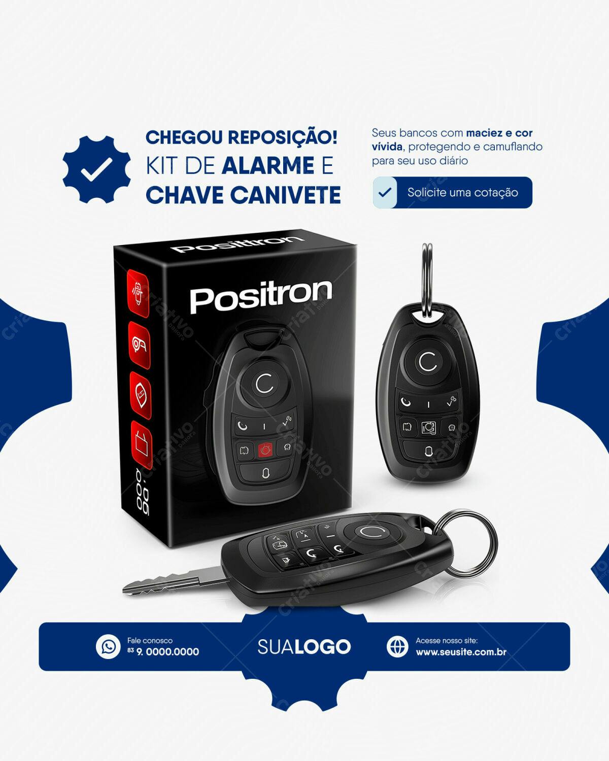 Anúncio Kit Alarme e Chave Canivete Positron PSD Editável