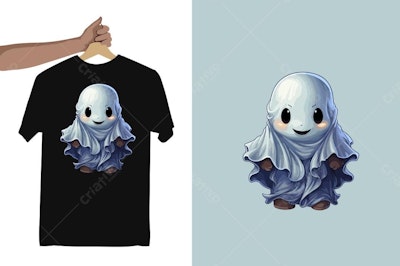 Ilustração vetorial Fantasma Kawaii para camiseta