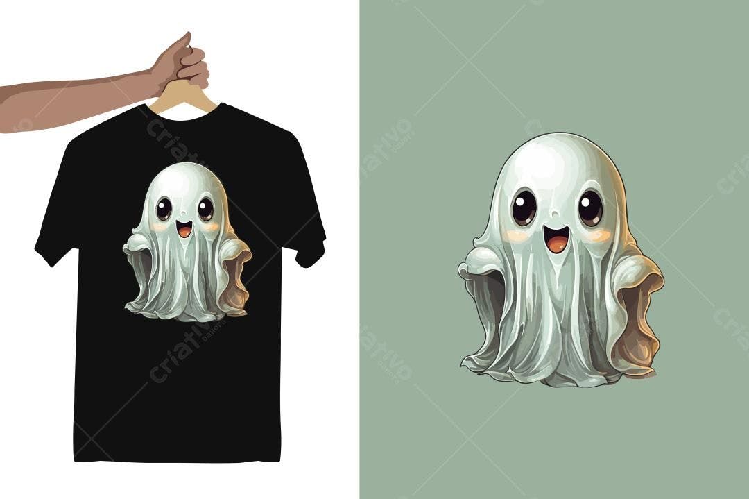 Ilustração Vetorial Fantasma Kawaii para T-shirt