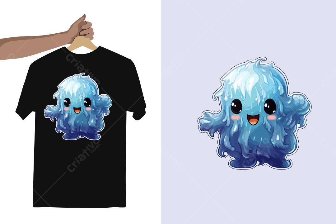 Ilustração vetorial Monstrinho Água estilo Kawaii