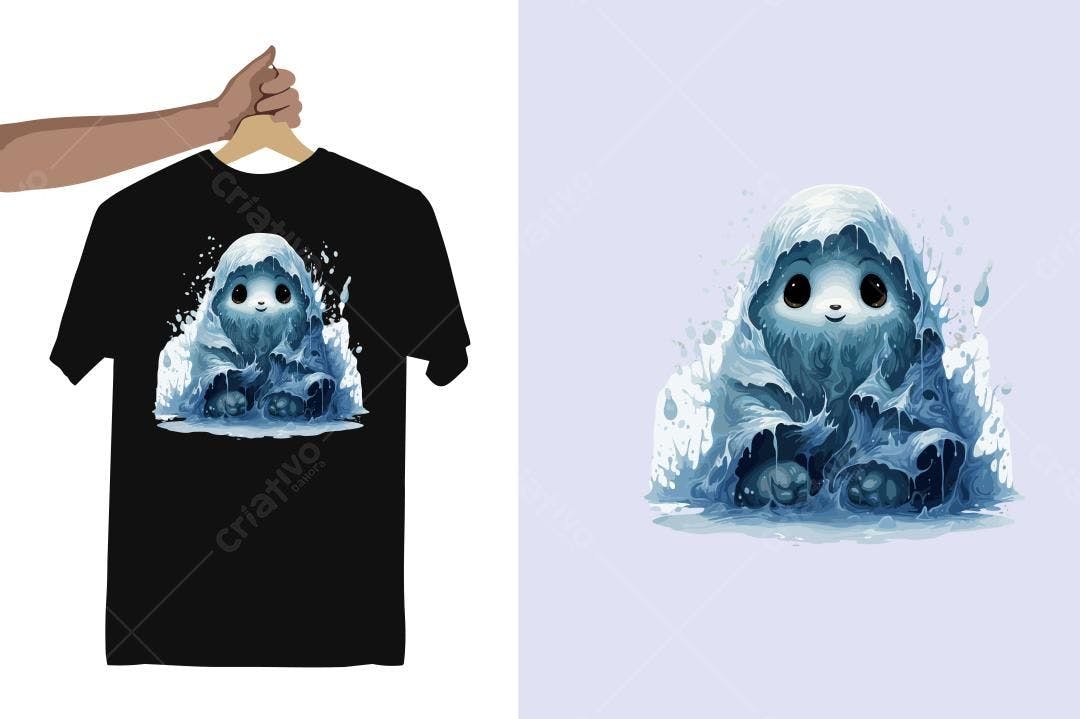 Ilustração vetorial de bichinho fofo coberto de água em tons azuis