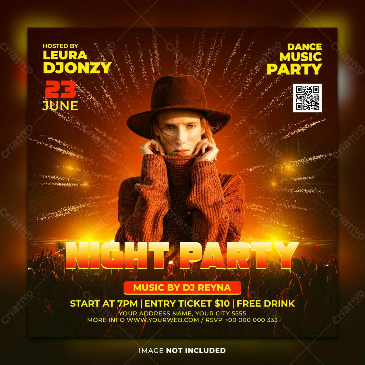 Flyer para Festa Noturna com DJ PSD Editável