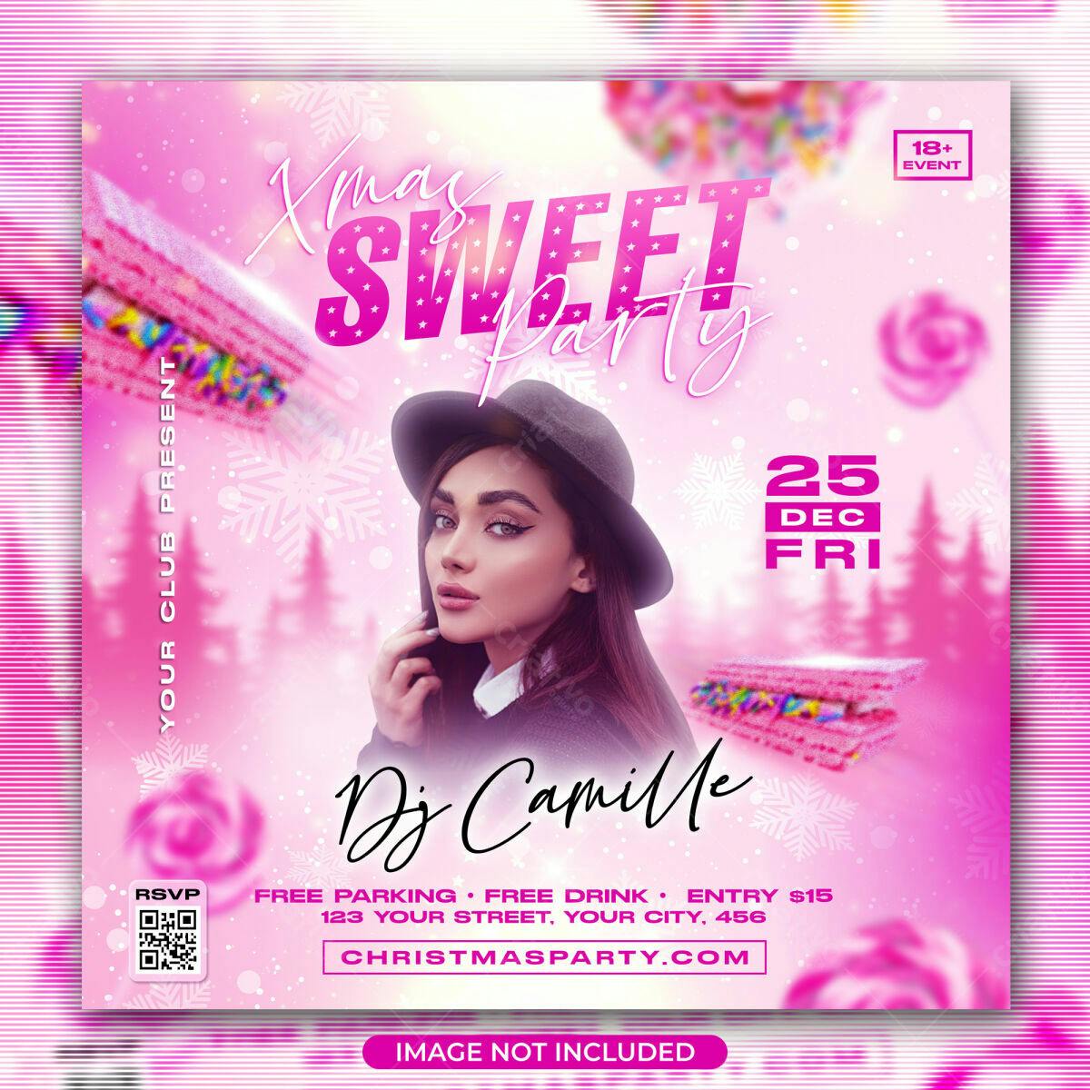 Flyer para Festa de Natal Rosa PSD Editável
