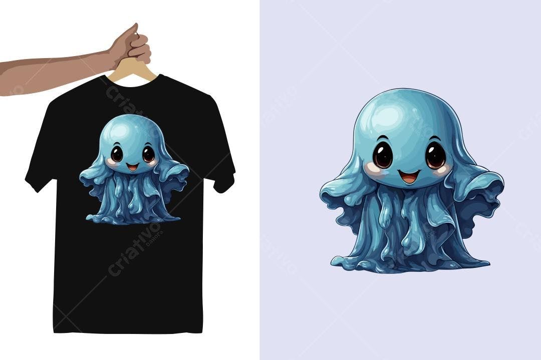 Ilustração Vetorial Fantasma Azul Bebê