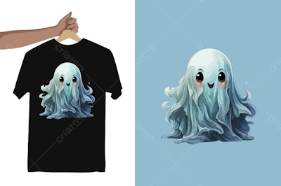 Ilustração vetorial Fantasma fofo azul claro para camiseta