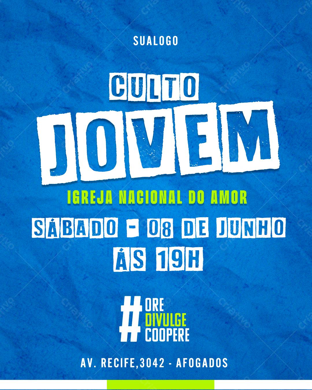 Flyer para Culto Jovem PSD Editável