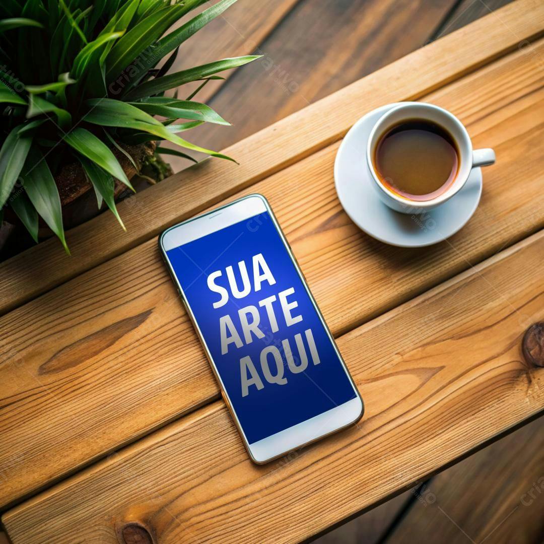 Mockup Realista de Smartphone com Tela Azul