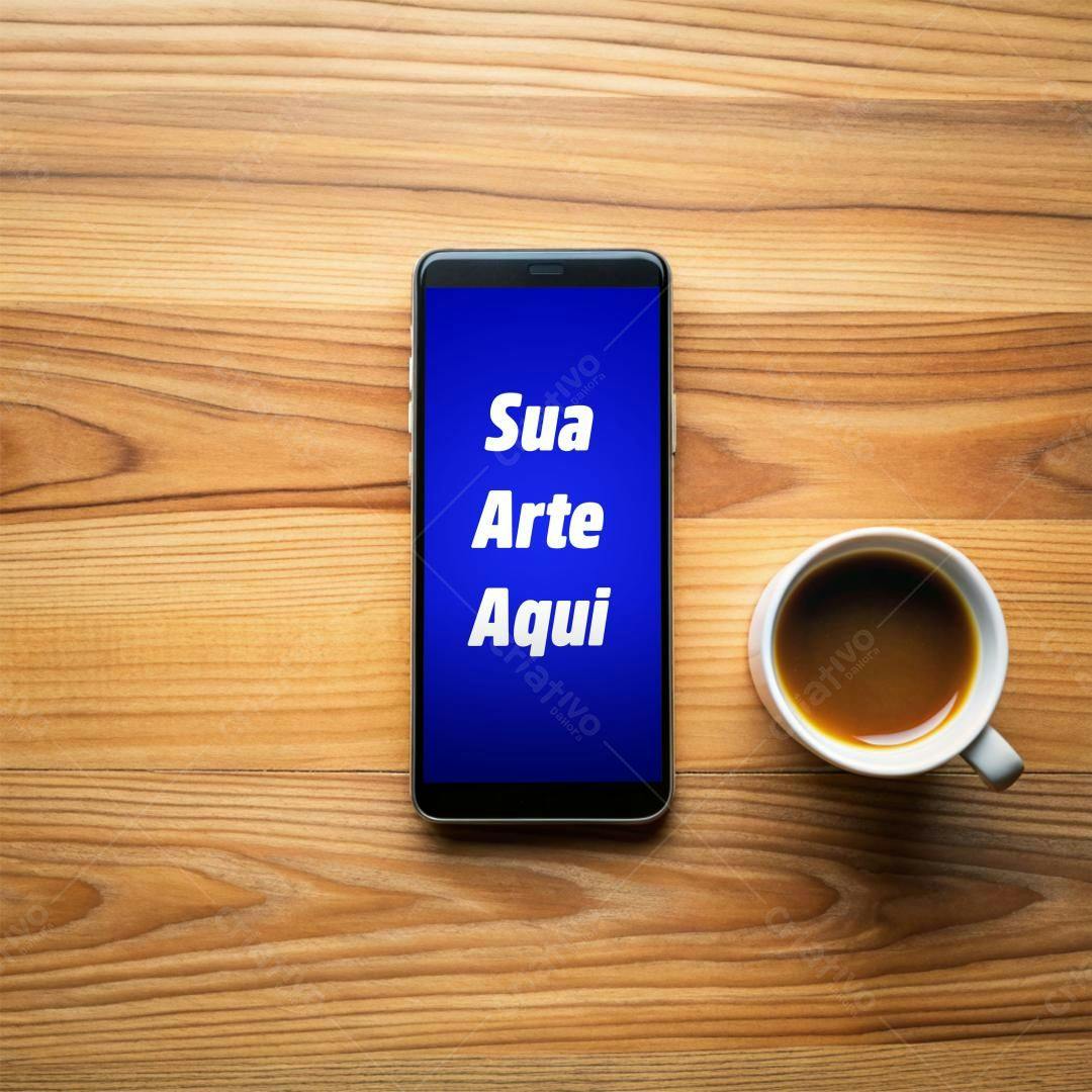 Mockup de Smartphone com Café: Apresentação Minimalista