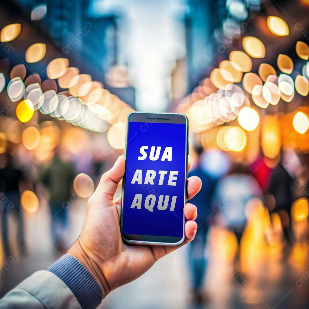 Mockup de Smartphone em Cena Urbana Noturna