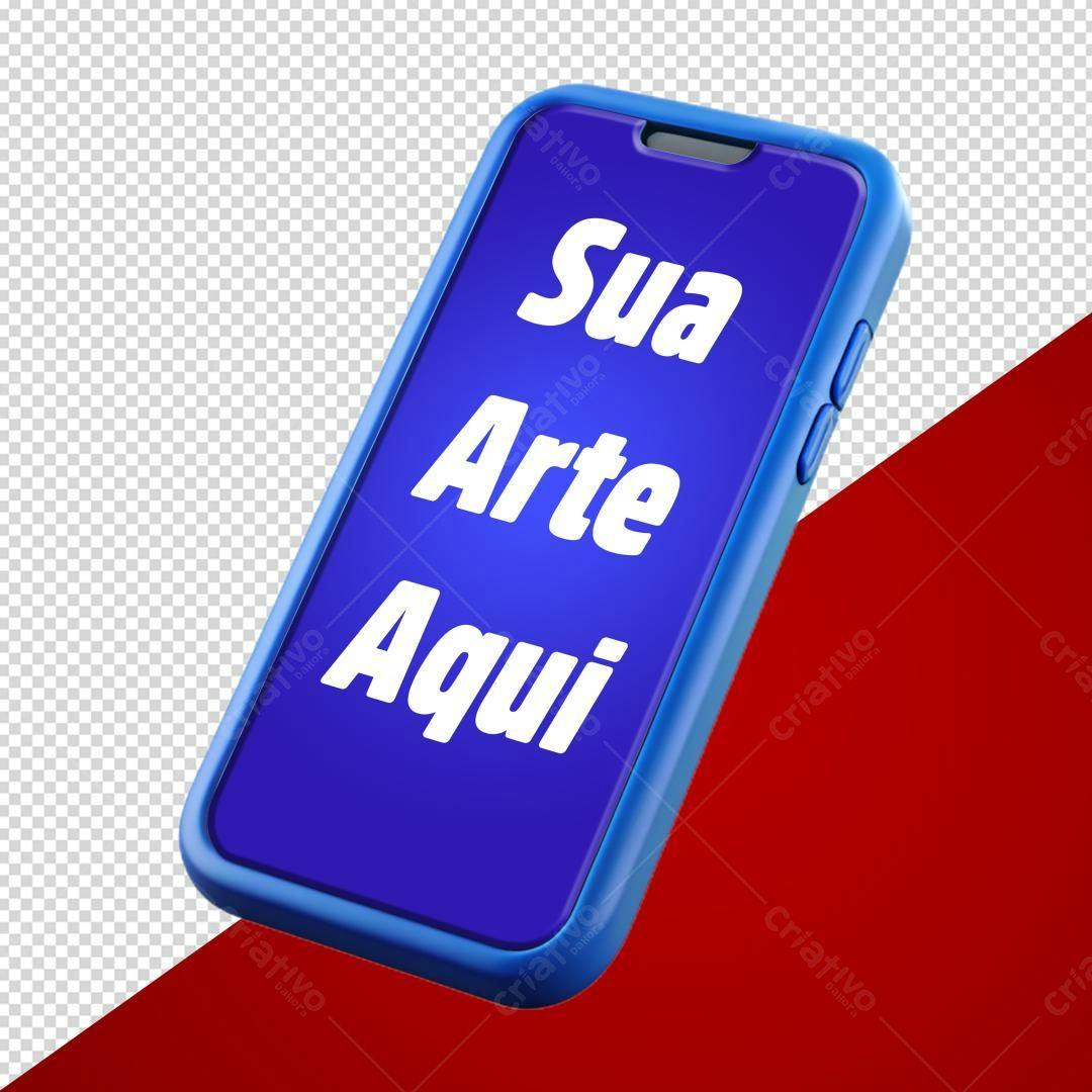 Mockup de Smartphone 3D com Tela Azul e Bordas Azuis