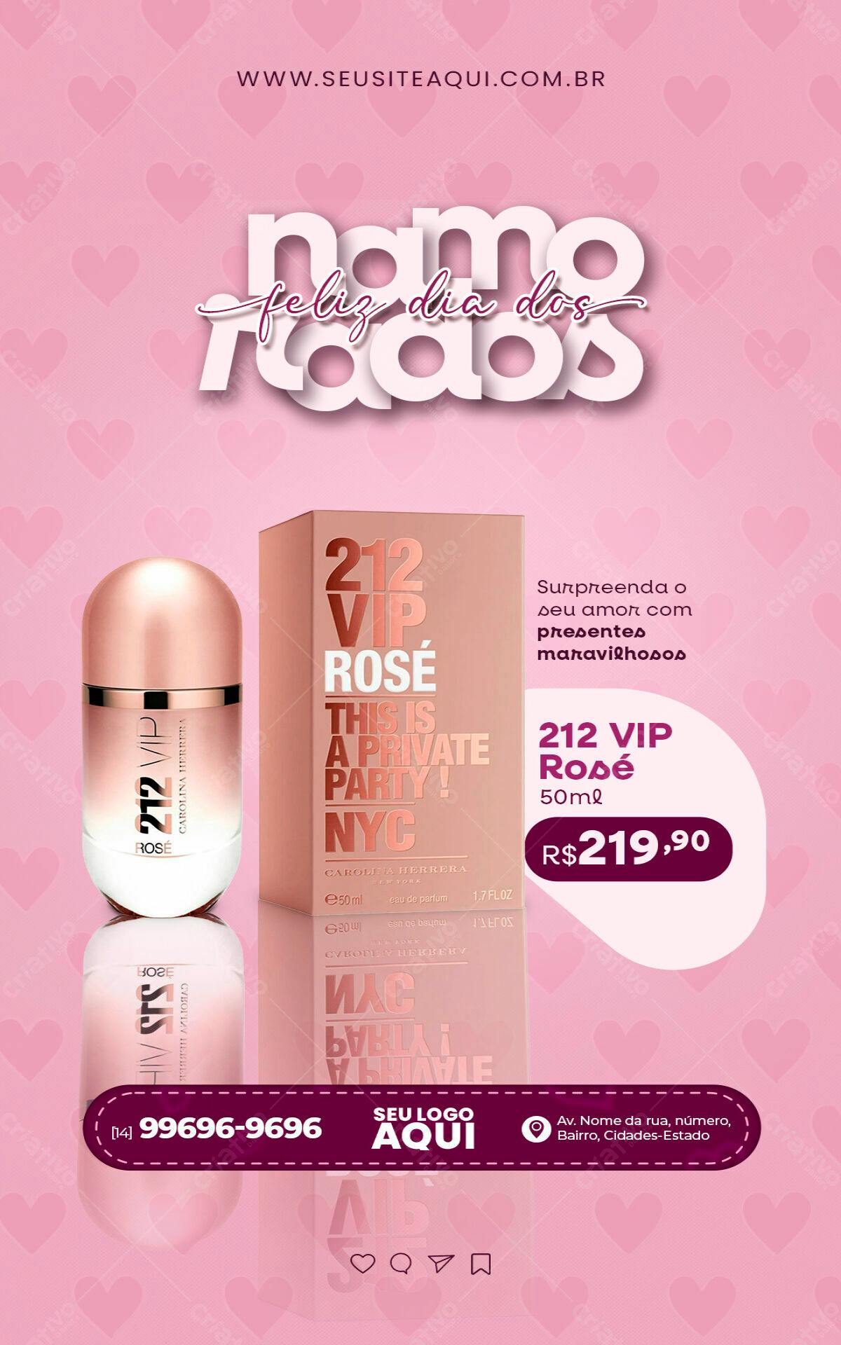 Flyer Dia dos Namorados Perfume 212 VIP Rosé PSD Editável