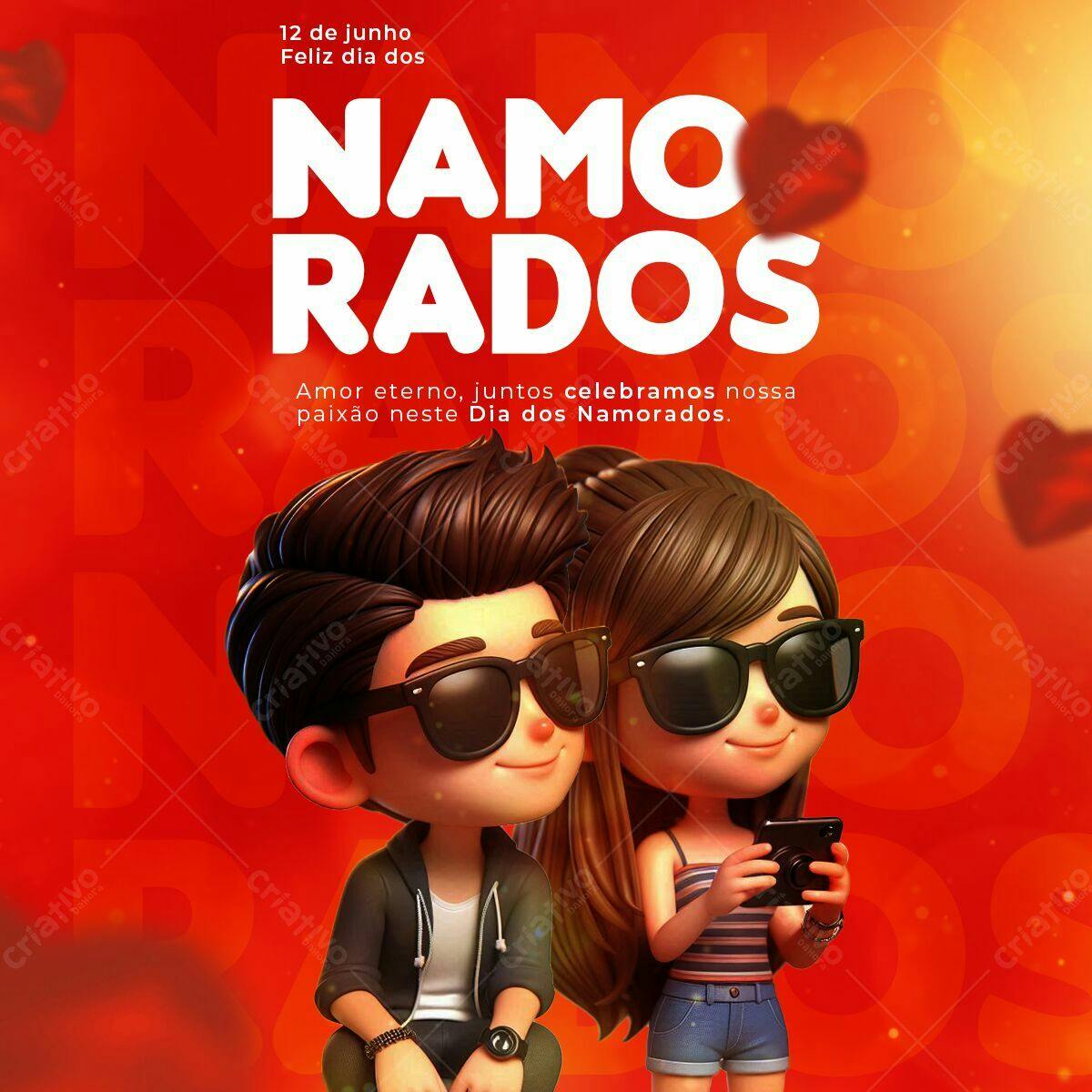 Flyer Dia dos Namorados com Casal Cartoon PSD Editável