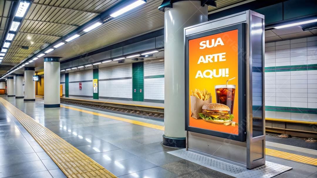Mockup de Totem Digital em Estação de Metrô