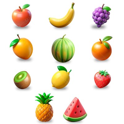 Pacote De Frutas Em 3D Para Composição De Arte
