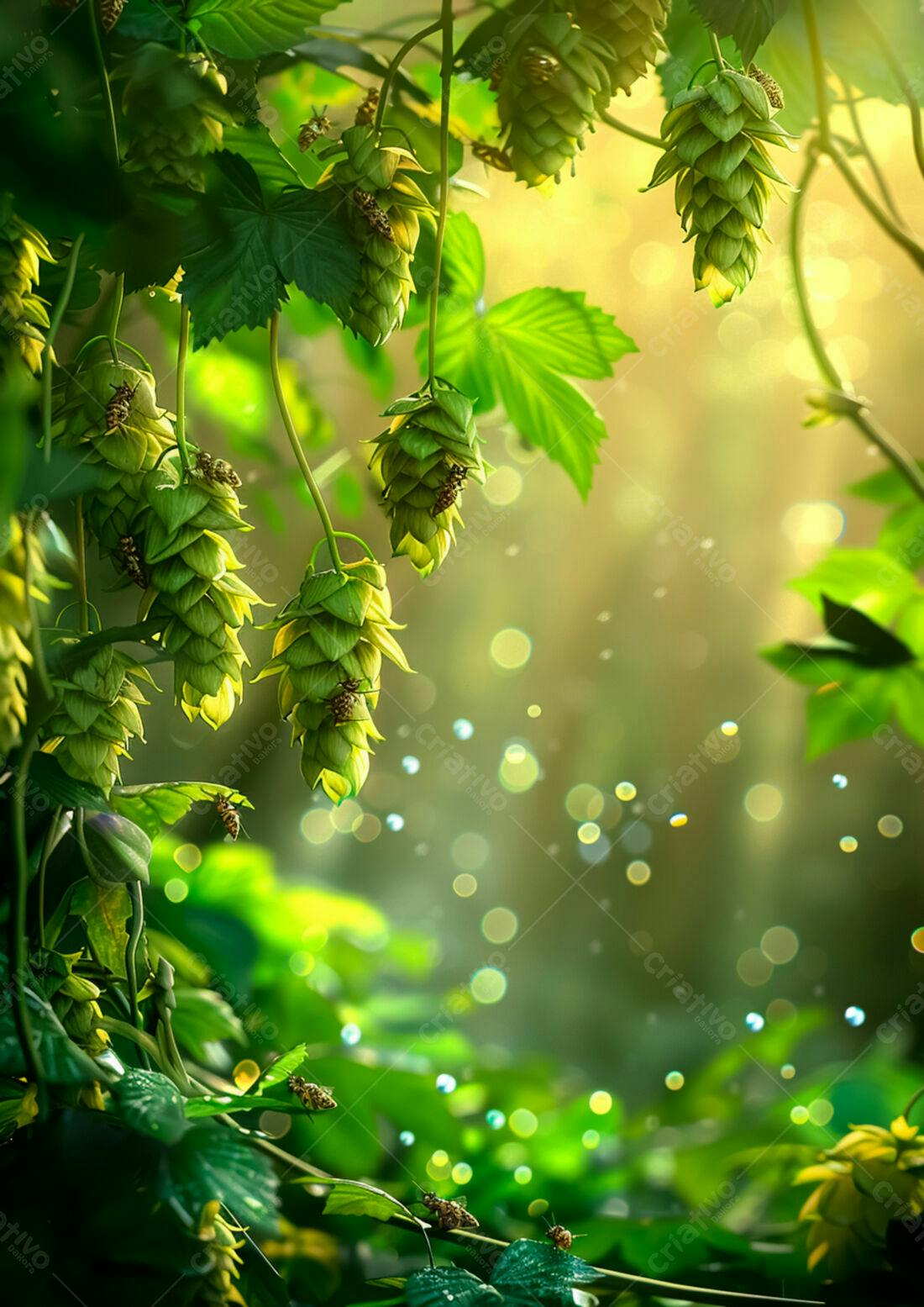 Lupulos verdes em um jardim ensolarado