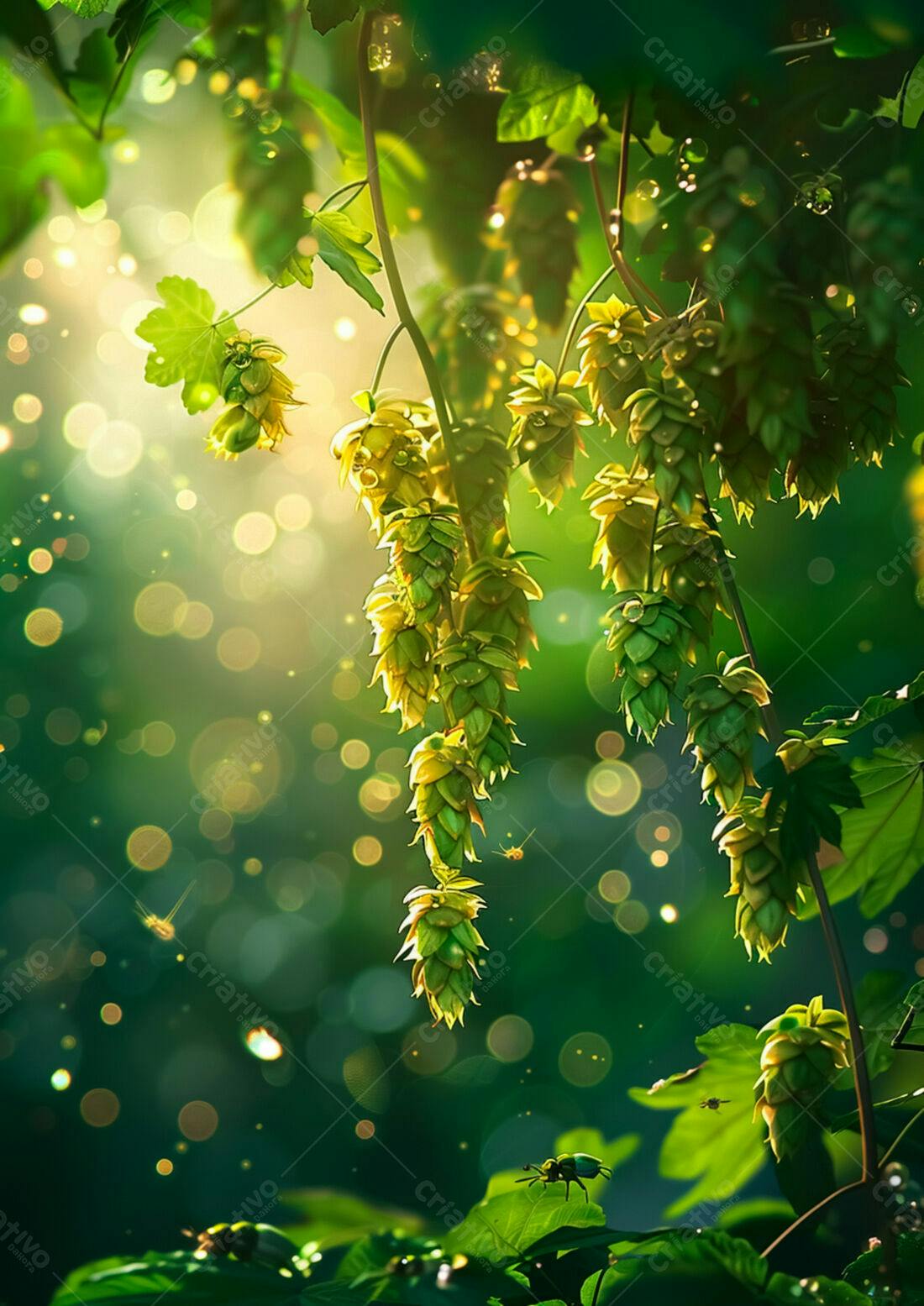 Lupulos em vinha iluminada pelo sol