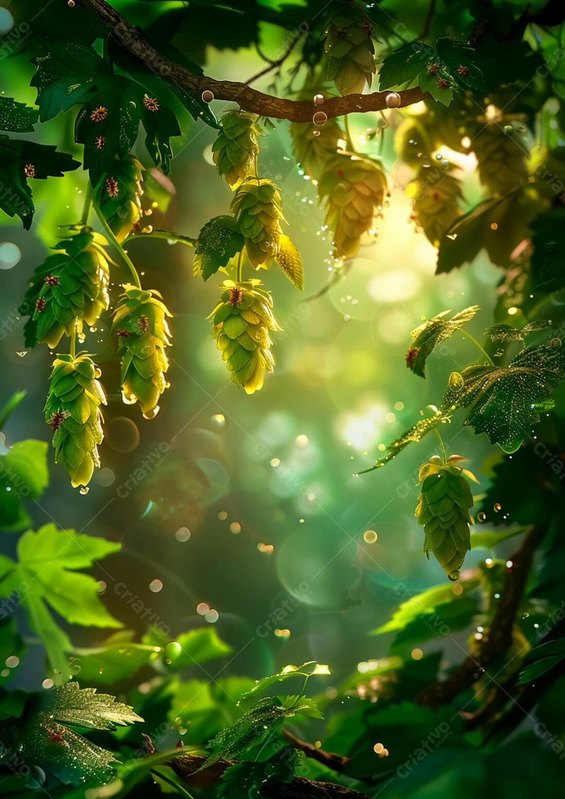 Lupulos verdes em um jardim ensolarado