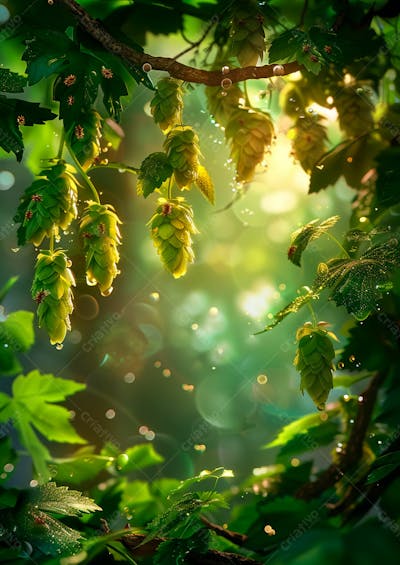 Imagem De Fundo Lúpulos Verdes Pendurados Em Vinhas 10