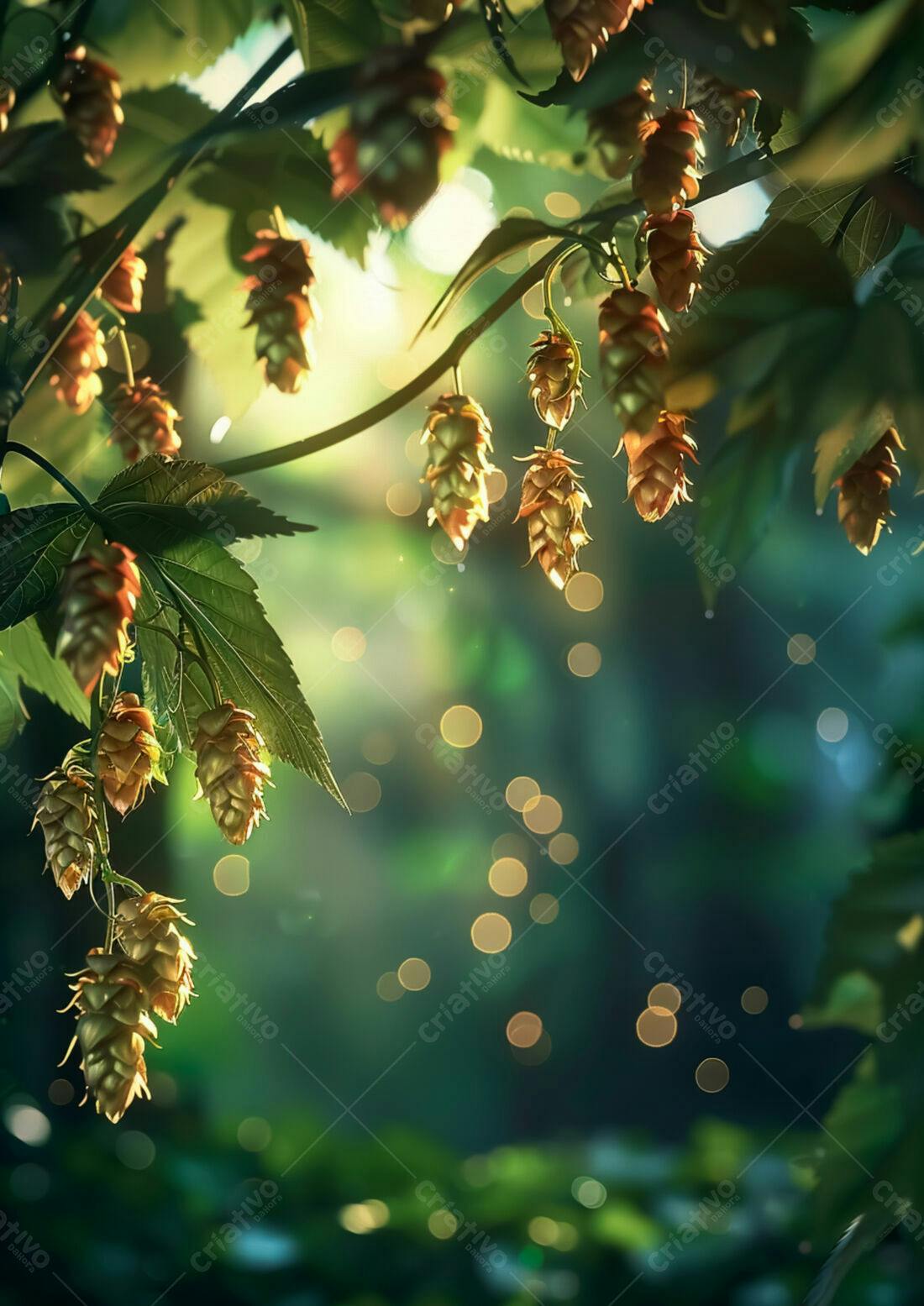 Lupulos dourados na luz do sol matinal