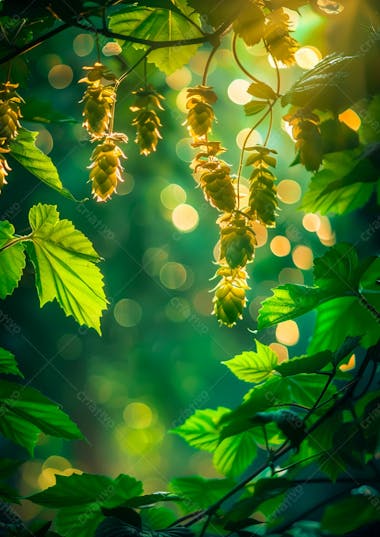 Imagem de fundo lúpulos verdes pendurados em vinhas 24