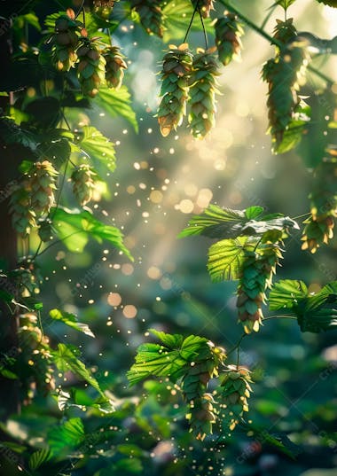 Imagem de fundo lúpulos verdes pendurados em vinhas 46