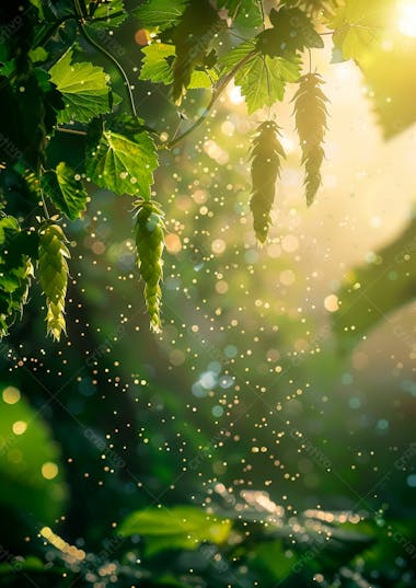 Imagem de fundo lúpulos verdes pendurados em vinhas 48