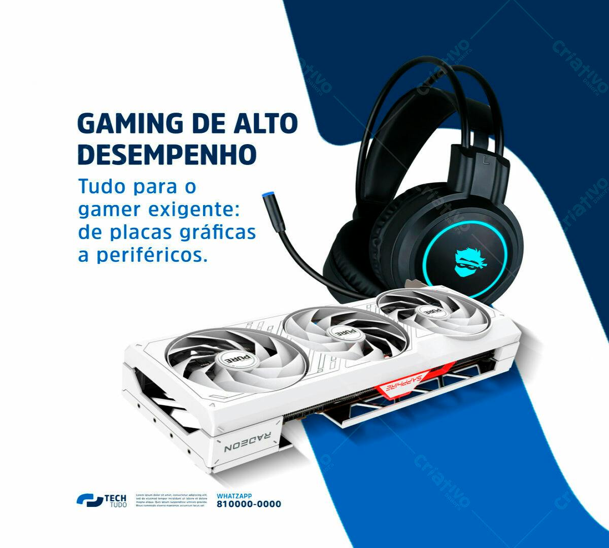 Flyer para Gamer com Headset e Placa de Vídeo PSD