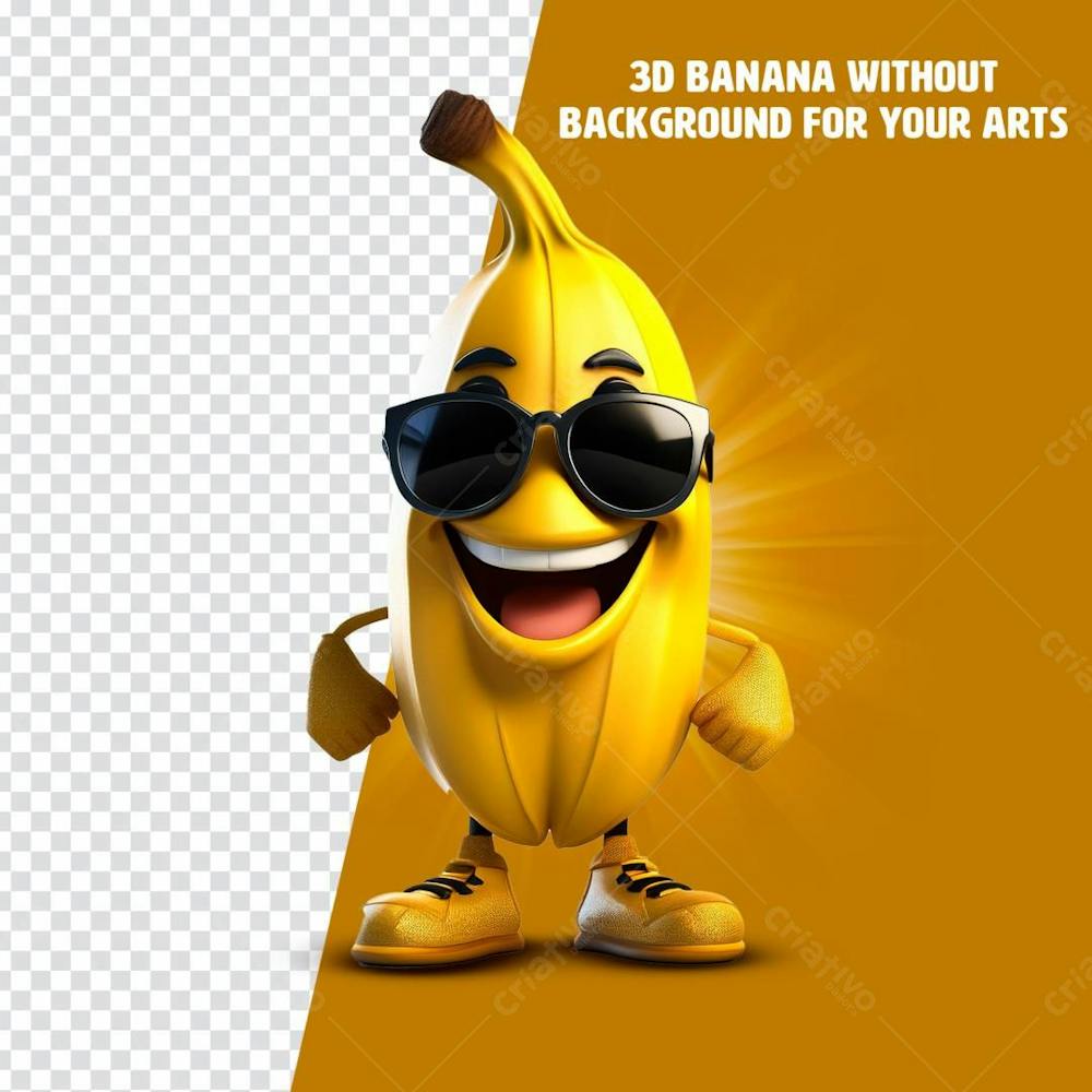 Banana De Óculos 3D Fundo Transparente PNG