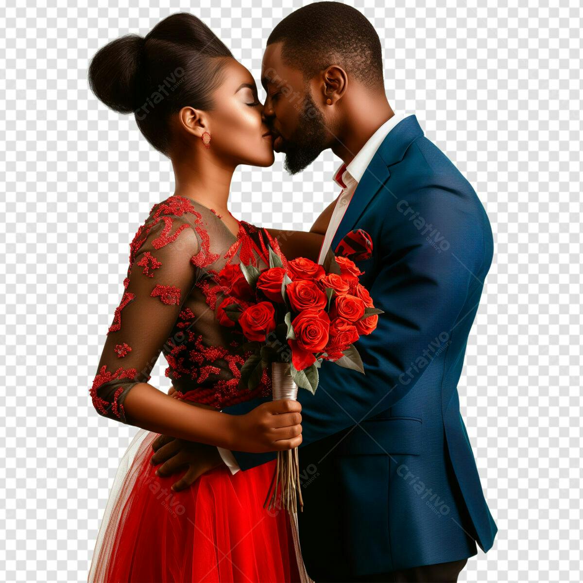 Romântico Casal Negro se Beijando PSD Editável
