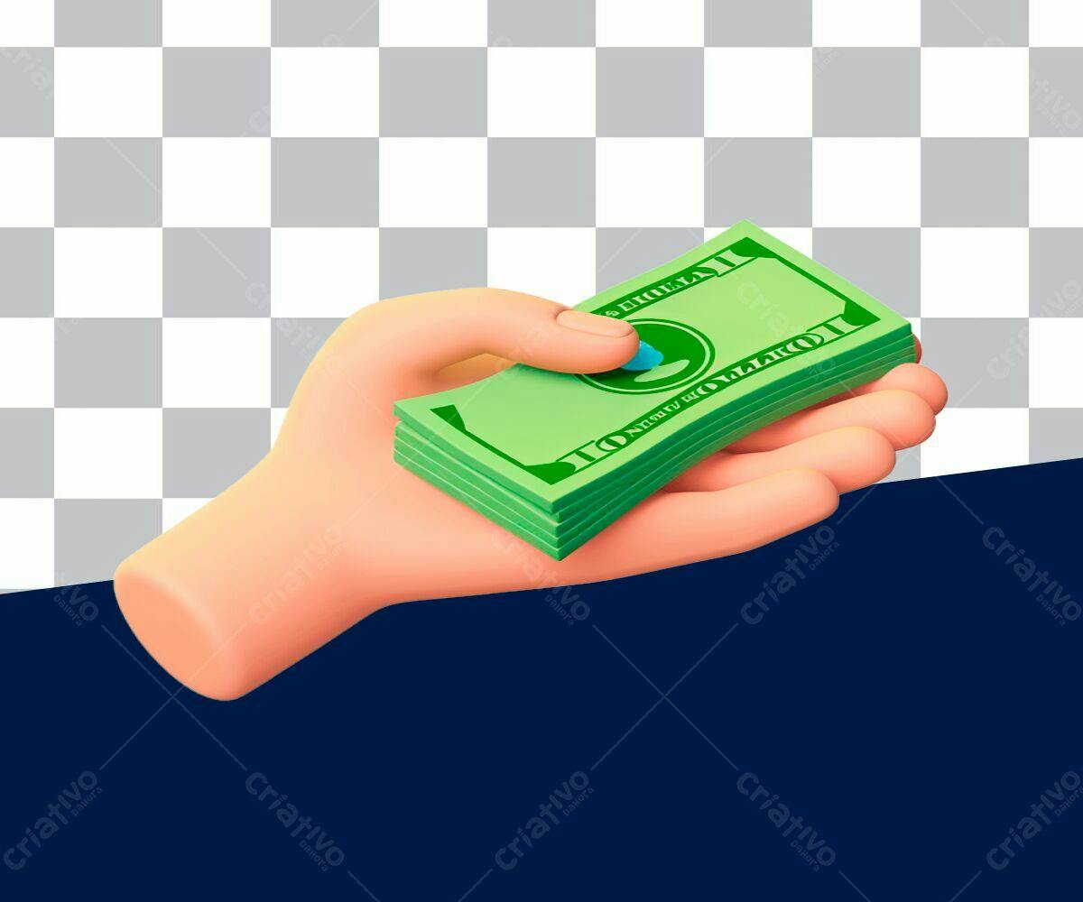 Ilustração Mão com Dinheiro PSD Editável