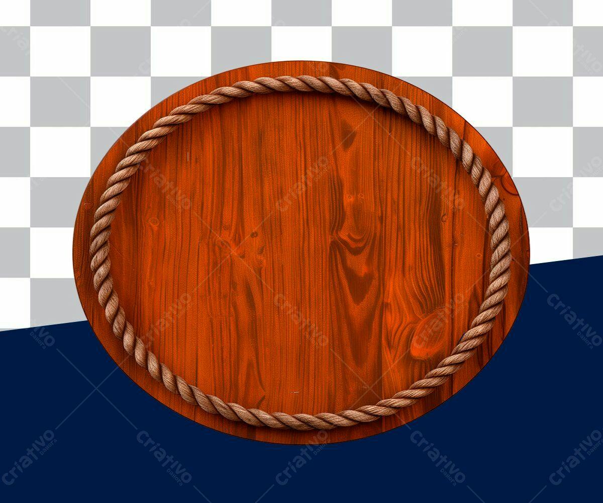 Placa de Madeira Redonda com Corda PSD Editável