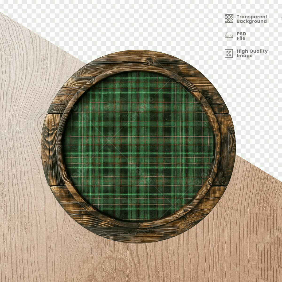 Moldura Circular em Madeira com Padrão Verde PSD Editável