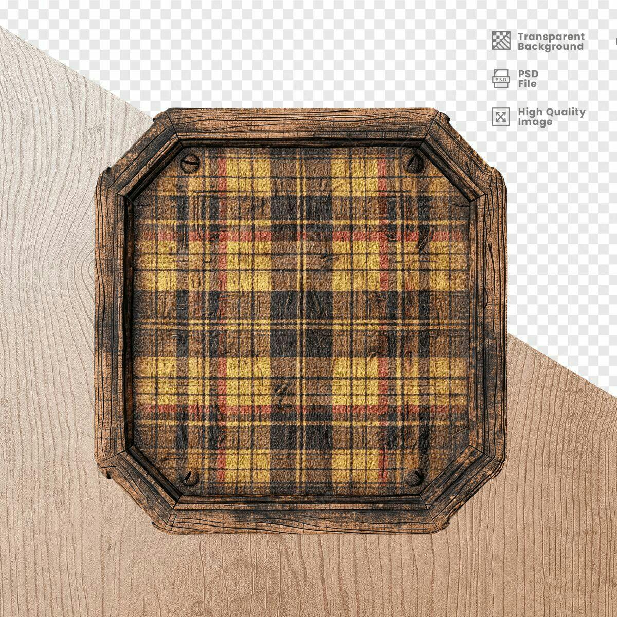 Moldura de Madeira com Padrão Xadrez PSD Editável