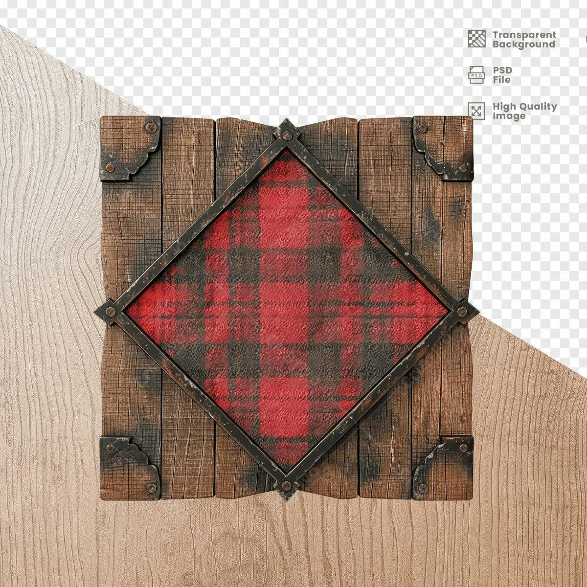Quadro de Madeira com Xadrez Vermelho PSD Editável