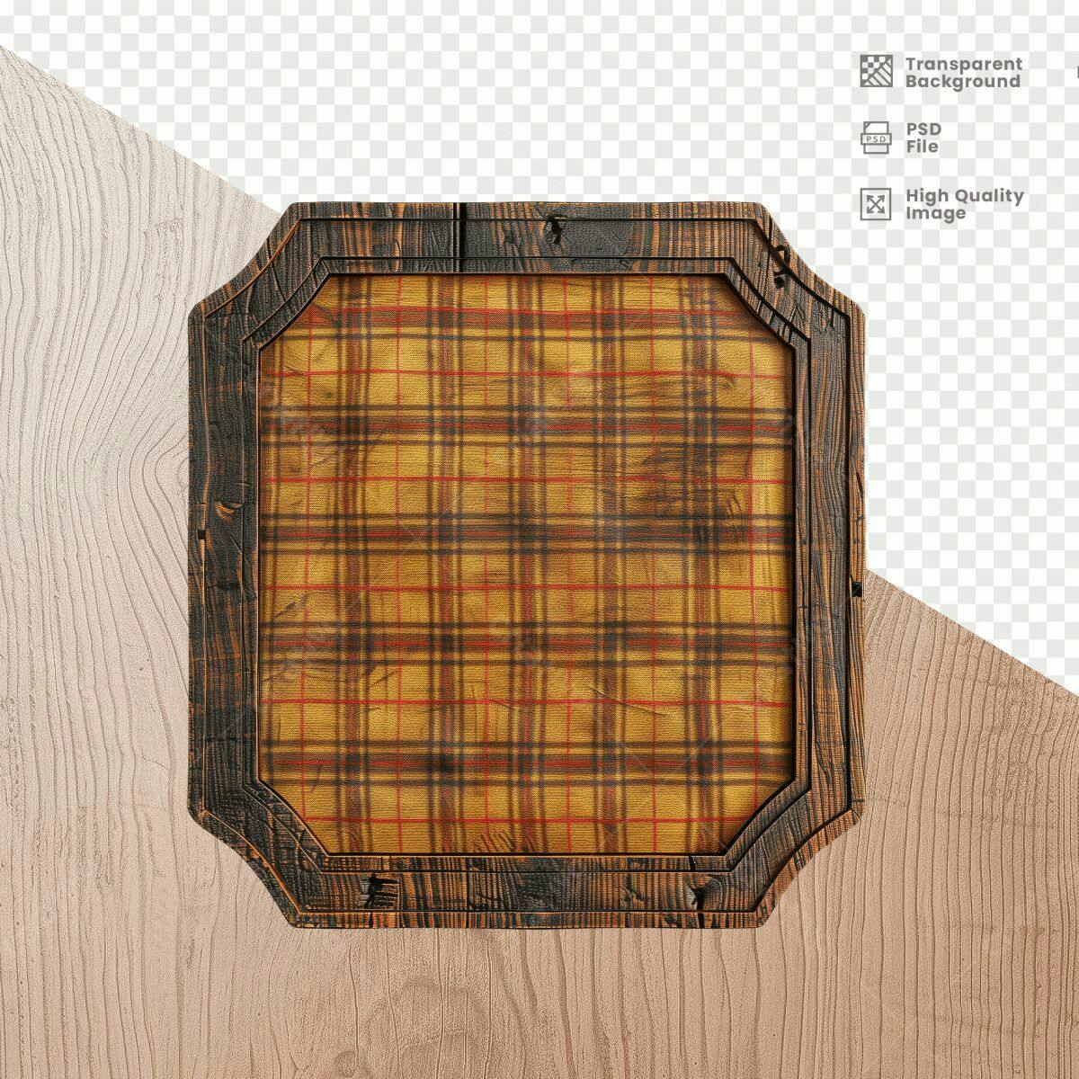 Moldura de Madeira com Padrão Xadrez PSD Editável