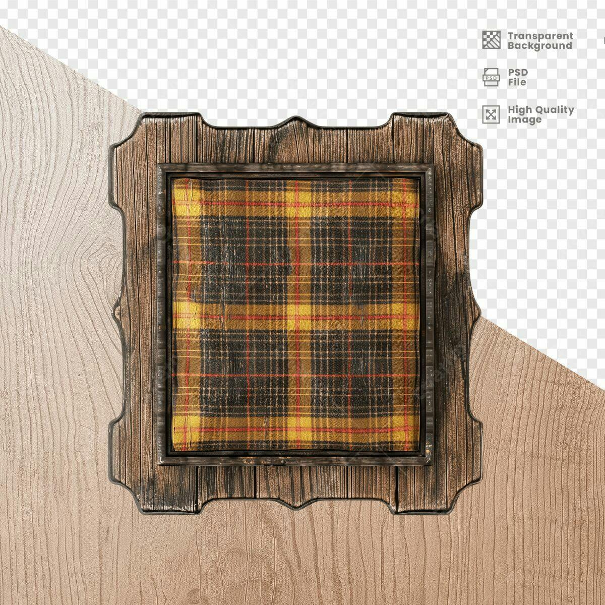 Moldura de Madeira com Tecido Xadrez PSD Editável