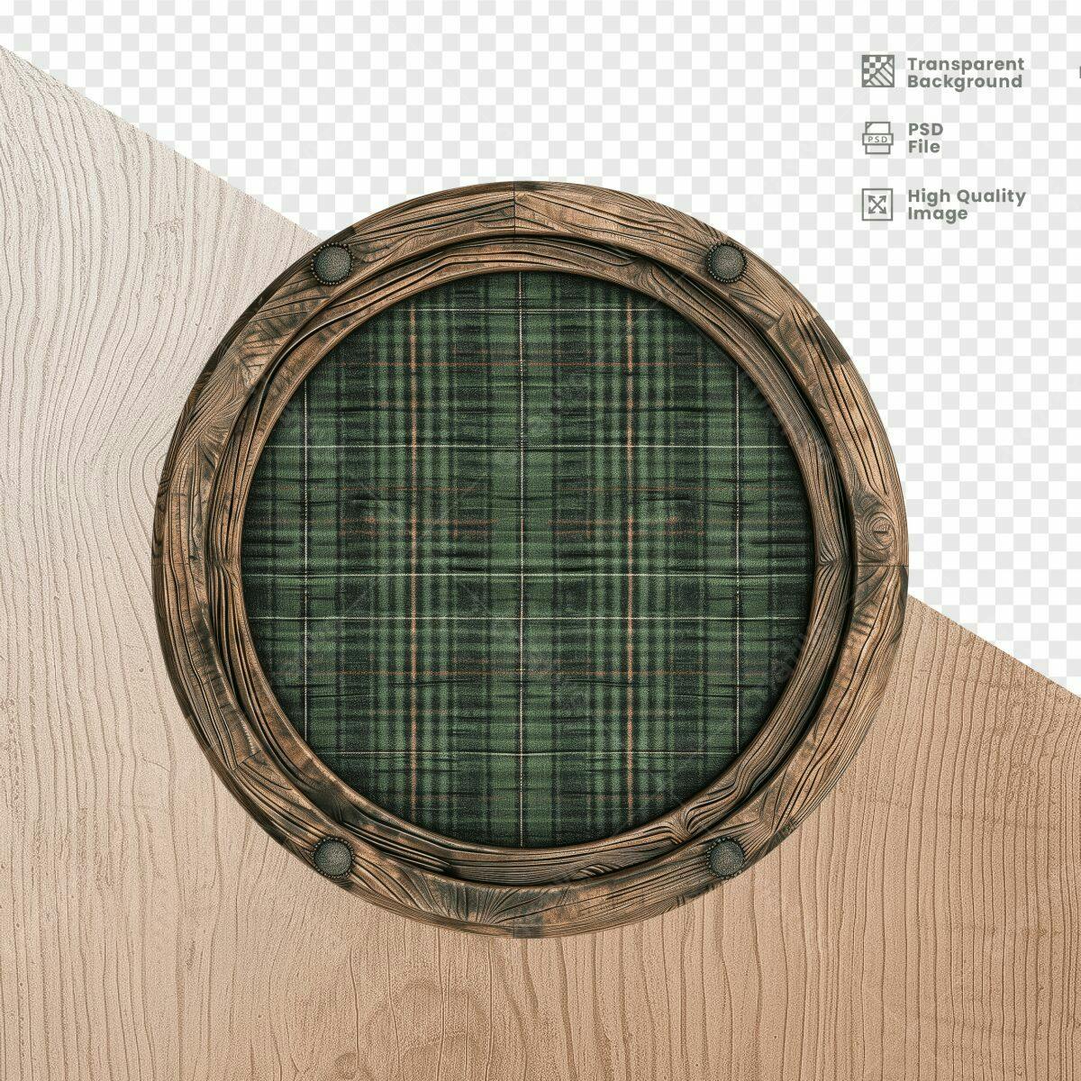 Moldura Circular em Madeira com Padrão Xadrez PSD Editável