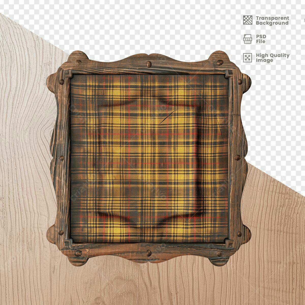 Moldura de Madeira com Padrão Xadrez PSD Editável