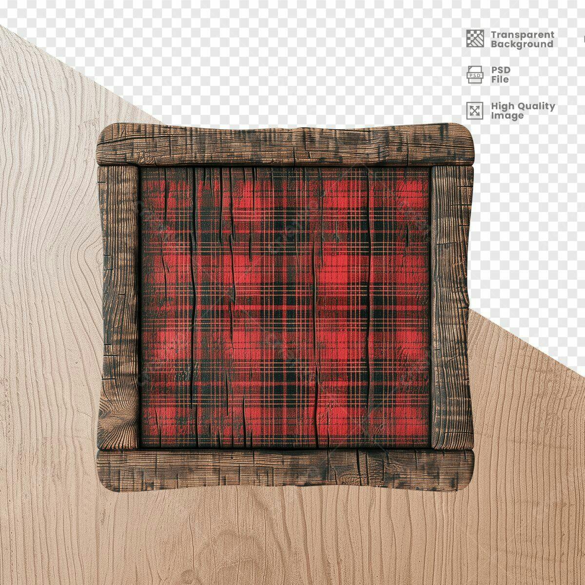 Quadro de Madeira com Padrão Xadrez Vermelho PSD Editável