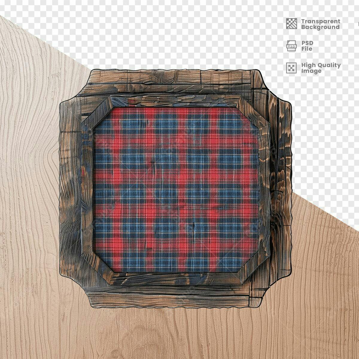Moldura de Madeira com Padrão Xadrez PSD Editável