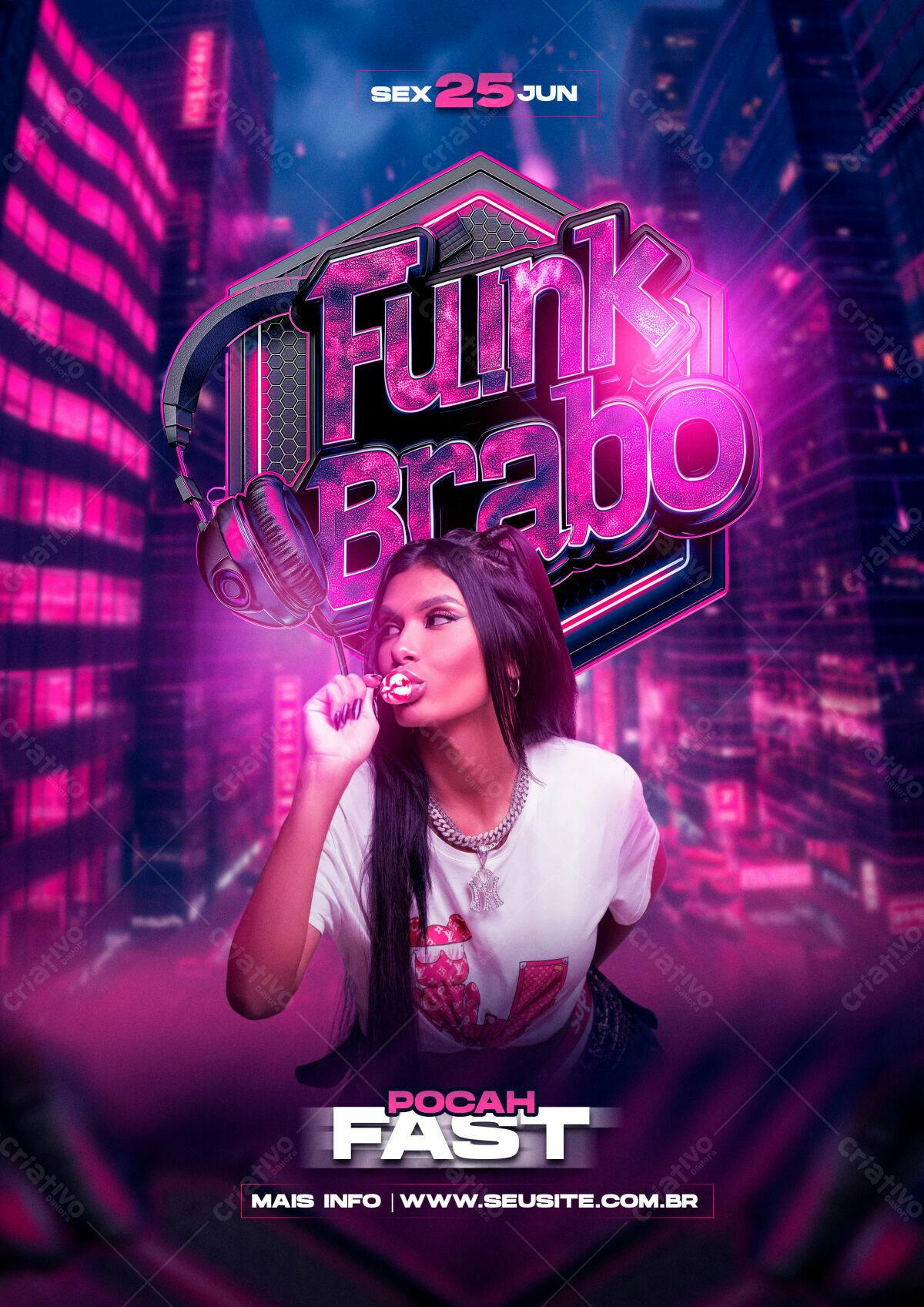 Flyer Festa Funk Brabo com Pocah PSD Editável