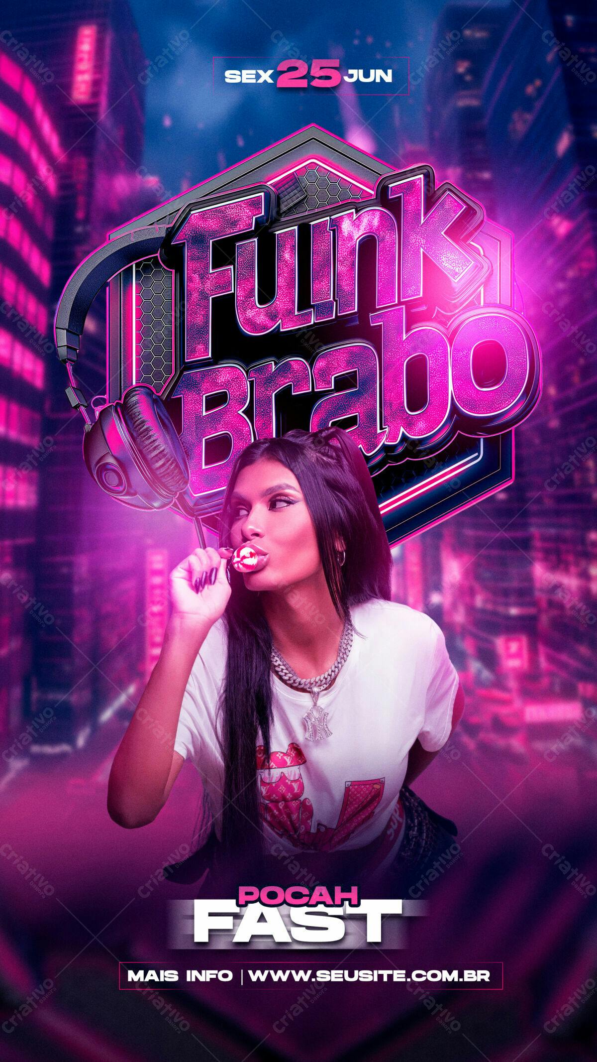 Flyer Festa Funk Brabo com Pocah PSD Editável