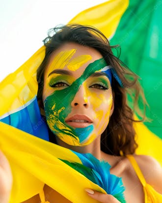 Imagem de uma linda mulher com pintura no rosto e segurando a bandeira do brasil 27