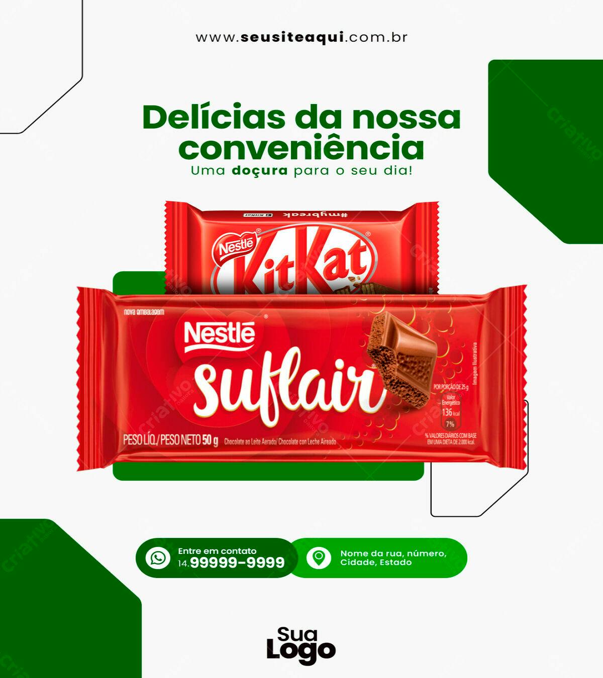 Post para Redes Sociais com KitKat e Suflair PSD Editável