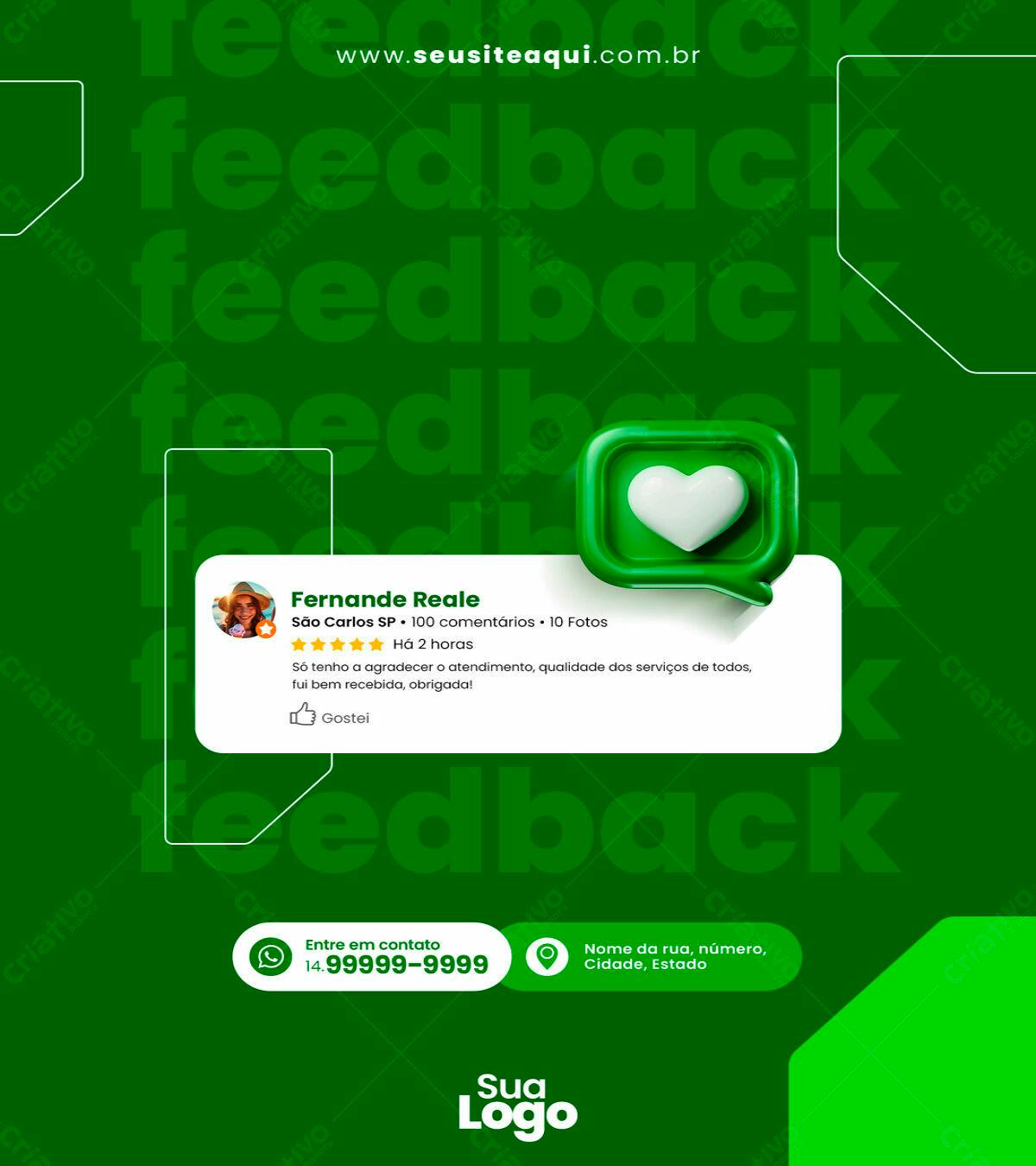 Postagem de Feedback Verde PSD Editável